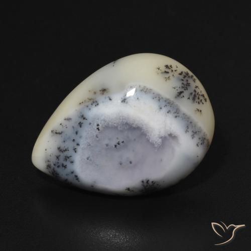 6.75ct 자연스러운 블랙과 화이트 수지상 마노, 배 모양, 불투명체
