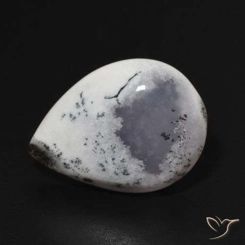 7.82ct 자연스러운 블랙과 화이트 수지상 마노, 배 모양, 불투명체