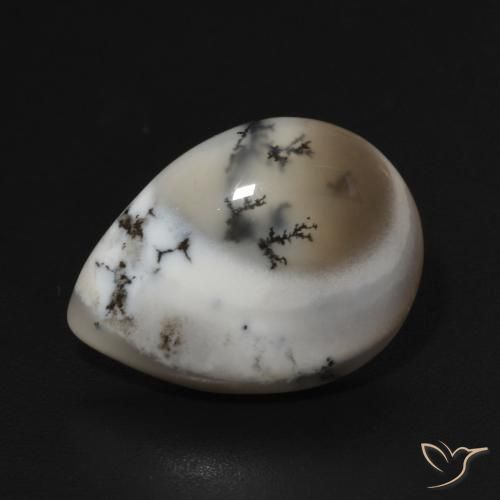 7.15ct 자연스러운 블랙과 화이트 수지상 마노, 배 모양, 불투명체