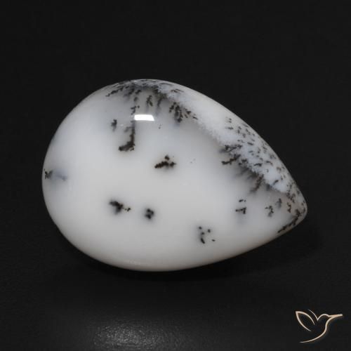 9.52ct 자연스러운 블랙과 화이트 수지상 마노, 배 모양, 불투명체