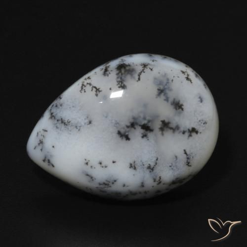 6.84ct 자연스러운 블랙과 화이트 수지상 마노, 배 모양, 불투명체