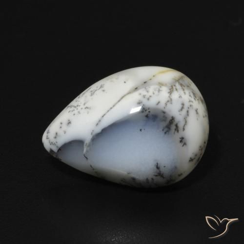 3.22ct 자연스러운 블랙과 화이트 수지상 마노, 배 모양, 불투명체