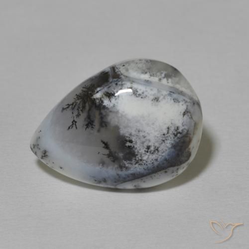 8.42ct 자연스러운 블랙과 화이트 수지상 마노, 배 모양, 불투명체
