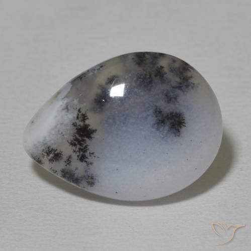 9.20ct 자연스러운 블랙과 화이트 수지상 마노, 배 모양, 불투명체