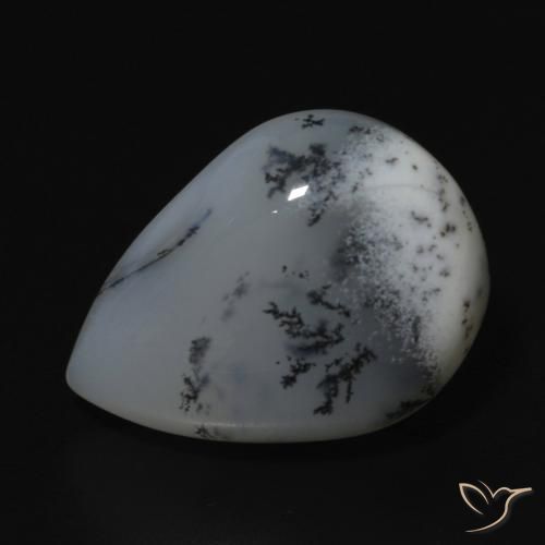 9.52ct 자연스러운 블랙과 화이트 수지상 마노, 배 모양, 불투명체