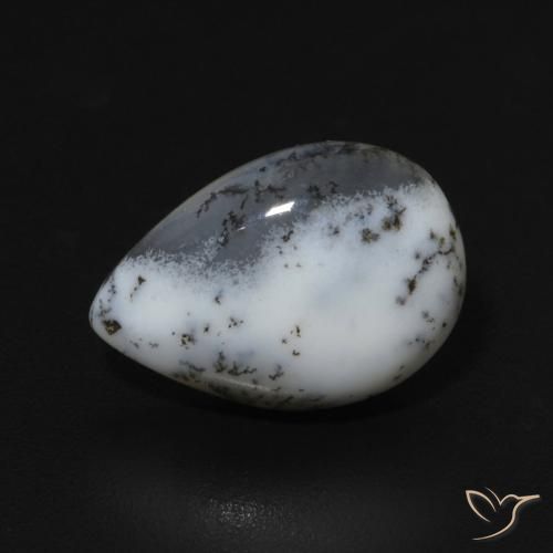 3.07ct 자연스러운 블랙과 화이트 수지상 마노, 배 모양, 불투명체
