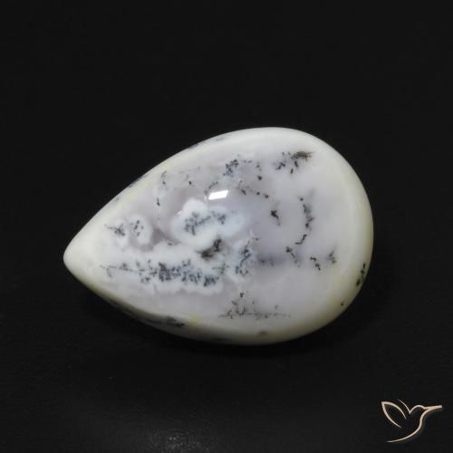 2.90ct 자연스러운 블랙과 화이트 수지상 마노, 배 모양, 불투명체