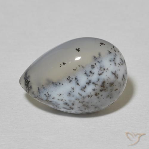 4.56ct 자연스러운 블랙과 화이트 수지상 마노, 배 모양, 불투명체