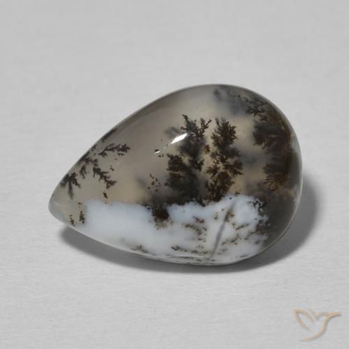 4.77ct 자연스러운 블랙과 화이트 수지상 마노, 배 모양, 불투명체