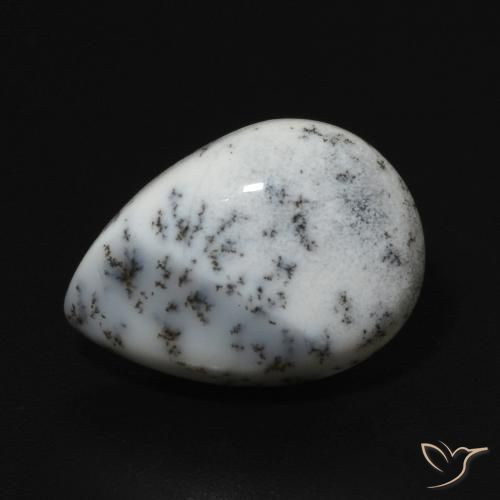 5.06ct 자연스러운 블랙과 화이트 수지상 마노, 배 모양, 불투명체
