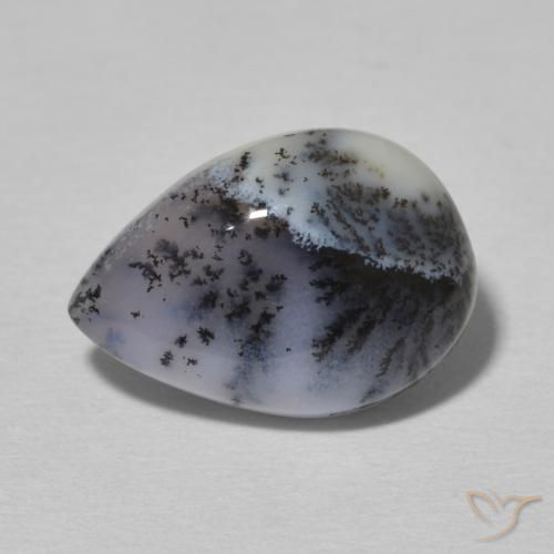4.80ct 자연스러운 블랙과 화이트 수지상 마노, 배 모양, 불투명체