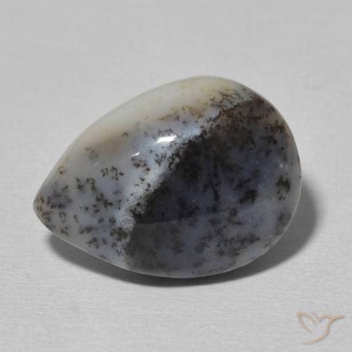6.34ct 자연스러운 블랙과 화이트 수지상 마노, 배 모양, 불투명체