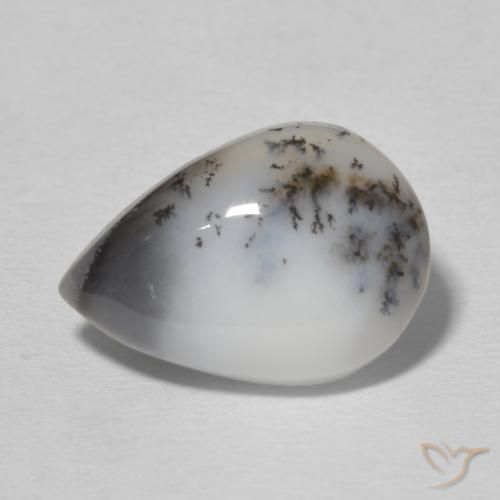 4.87ct 자연스러운 여러 가지 빛깔의 흰색 수지상 마노, 배 모양, 불투명체