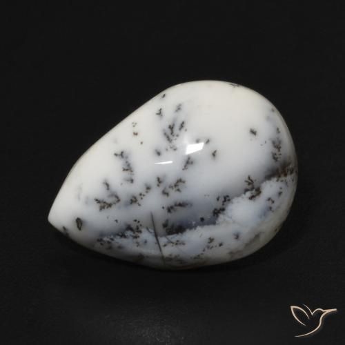 4.74ct 자연스러운 블랙과 화이트 수지상 마노, 배 모양, 불투명체
