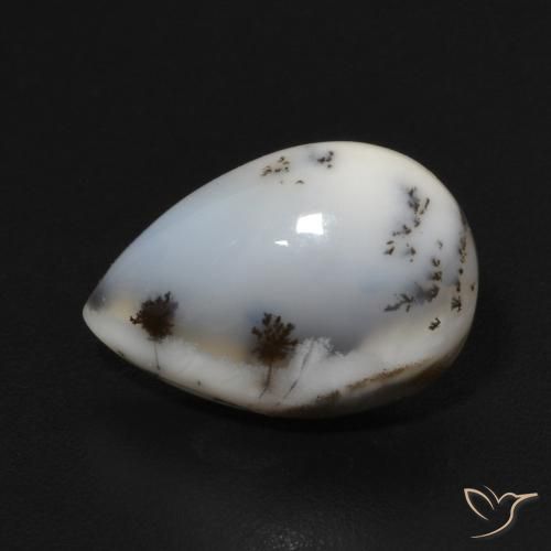3.72ct 자연스러운 여러 가지 빛깔의 흰색 수지상 마노, 배 모양, 불투명체