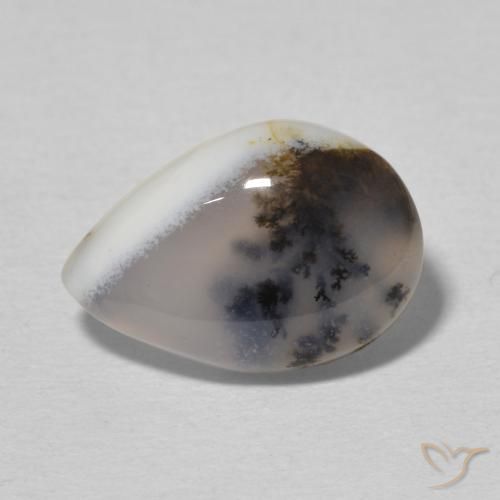 3.65ct 자연스러운 여러 가지 빛깔의 흰색 수지상 마노, 배 모양, 불투명체