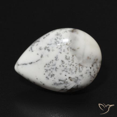 3.81ct 자연스러운 블랙과 화이트 수지상 마노, 배 모양, 불투명체
