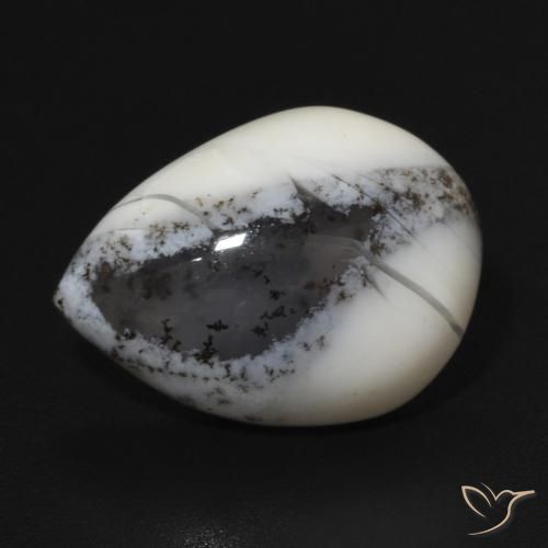 6.45ct 자연스러운 블랙과 화이트 수지상 마노, 배 모양, 불투명체