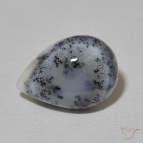 4.51ct 자연스러운 블랙과 화이트 수지상 마노, 배 모양, 불투명체