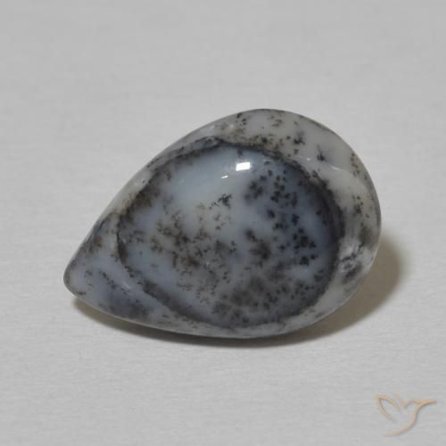 2.90ct 자연스러운 블랙과 화이트 수지상 마노, 배 모양, 불투명체
