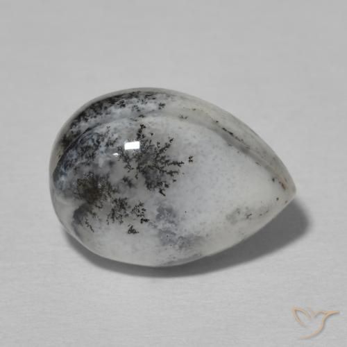 4.99ct 자연스러운 블랙과 화이트 수지상 마노, 배 모양, 불투명체