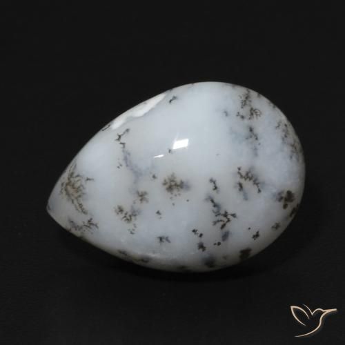 5.47ct 자연스러운 블랙과 화이트 수지상 마노, 배 모양, 불투명체