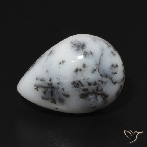 4.97ct 자연스러운 블랙과 화이트 수지상 마노, 배 모양, 불투명체