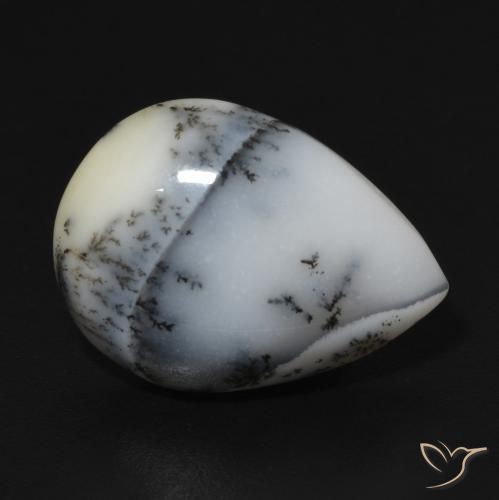 7.64ct 자연스러운 블랙과 화이트 수지상 마노, 배 모양, 불투명체