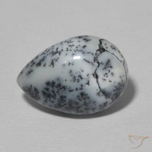 3.82ct 자연스러운 블랙과 화이트 수지상 마노, 배 모양, 불투명체