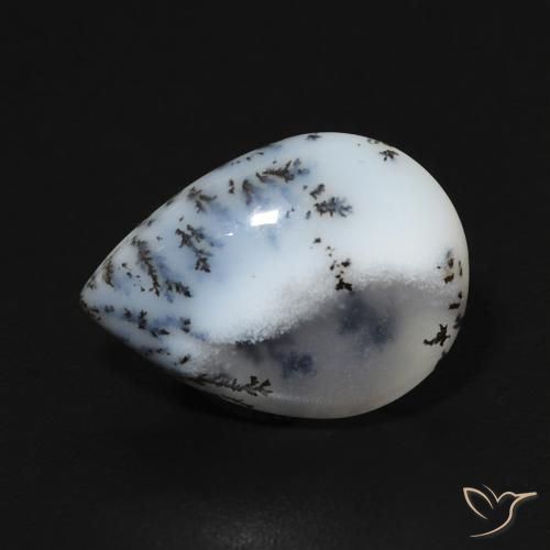 3.60ct 자연스러운 여러 가지 빛깔의 흰색 수지상 마노, 배 모양, 불투명체