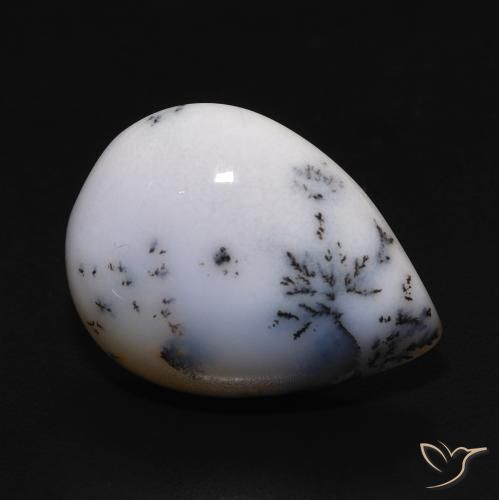 9.77ct 자연스러운 블랙과 화이트 수지상 마노, 배 모양, 불투명체