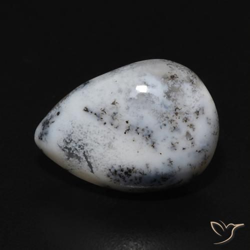 3.56ct 자연스러운 블랙과 화이트 수지상 마노, 배 모양, 불투명체