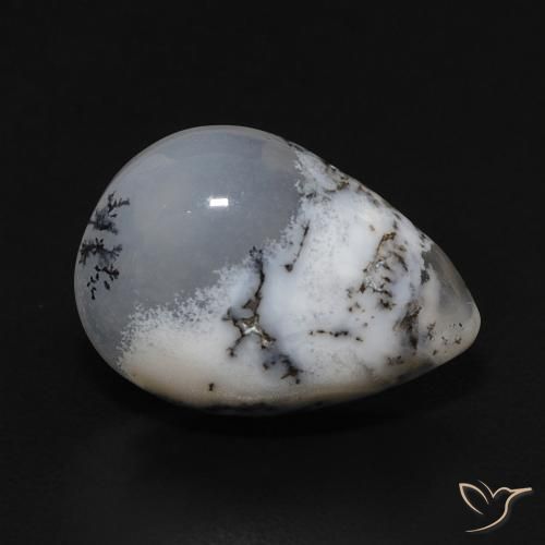 3.99ct 자연스러운 블랙과 화이트 수지상 마노, 배 모양, 불투명체