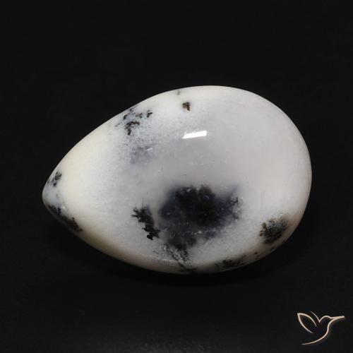 3.93ct 자연스러운 블랙과 화이트 수지상 마노, 배 모양, 불투명체