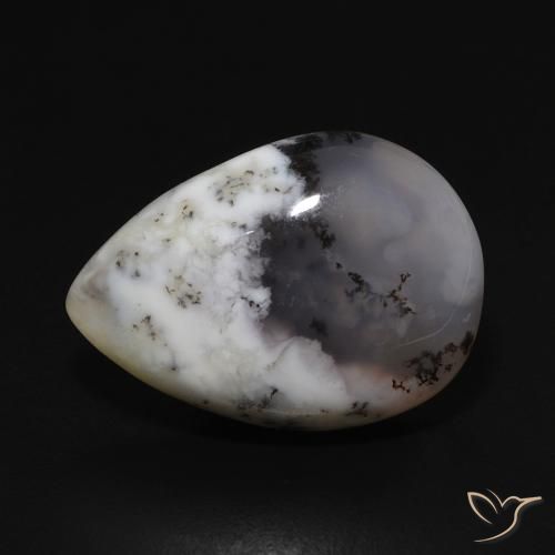 8.59ct 자연스러운 블랙과 화이트 수지상 마노, 배 모양, 불투명체