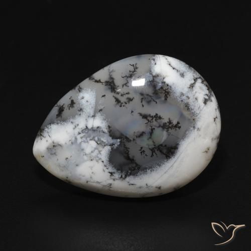 7.52ct 자연스러운 블랙과 화이트 수지상 마노, 배 모양, 불투명체