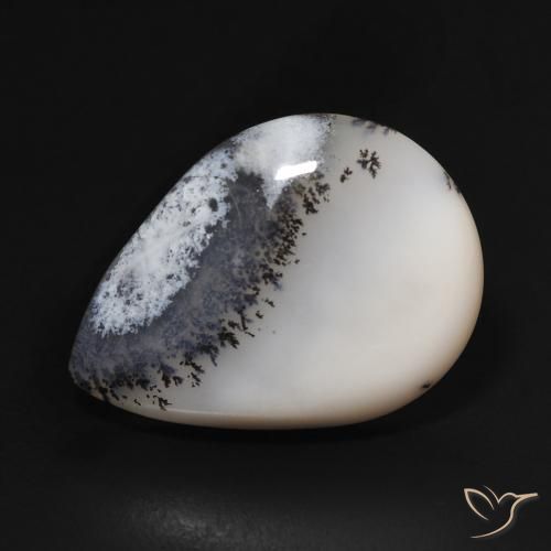 10.56ct 자연스러운 블랙과 화이트 수지상 마노, 배 모양, 불투명체