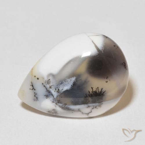 9.48ct 자연스러운 블랙과 화이트 수지상 마노, 배 모양, 불투명체