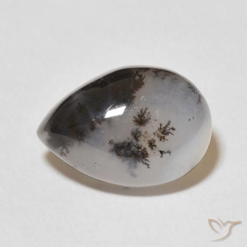 5.02ct 자연스러운 여러 가지 빛깔의 흰색 수지상 마노, 배 모양, 불투명체
