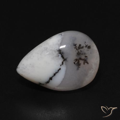 3.35ct 자연스러운 블랙과 화이트 수지상 마노, 배 모양, 불투명체