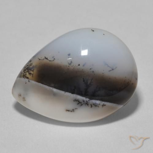 8.72ct 자연스러운 블랙과 화이트 수지상 마노, 배 모양, 불투명체