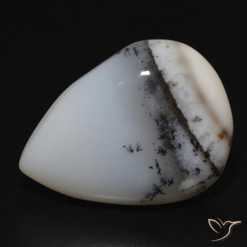 10.76ct 자연스러운 블랙과 화이트 수지상 마노, 배 모양, 불투명체