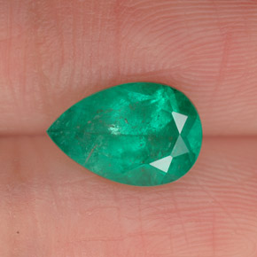 1.40캐럿 천연 그린 에메랄드, 배 모양, 9.9×6.7 mm, I1
