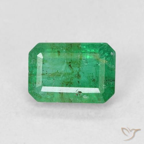 0.59캐럿 천연 라이트 바질 그린 에메랄드, 에메랄드 컷, 5.9×4.1 mm, SI