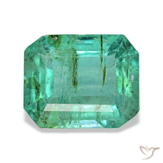 1.84캐럿 천연 푸르스름한 그린 에메랄드, 에메랄드 컷, 8.1×6.6 mm, VS-SI