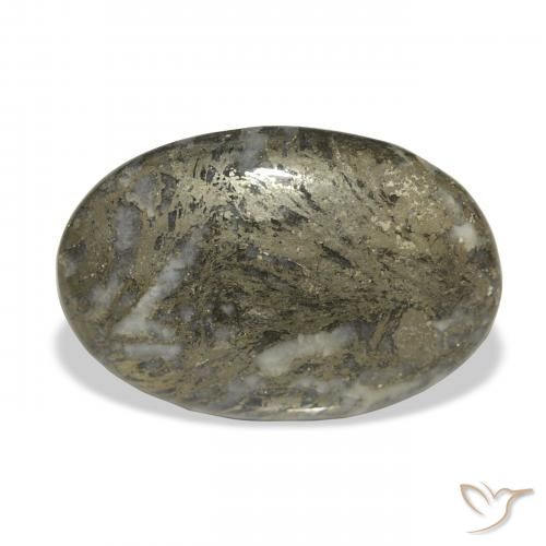 32.77ct 자연스러운 브론즈 블랙 Feather Pyrite, 타원형, 불투명체