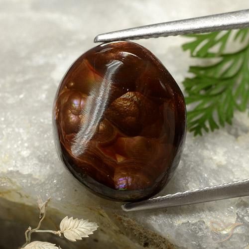 6.65ct 자연스러운 다색 파이어 마노, 타원형, 불투명체