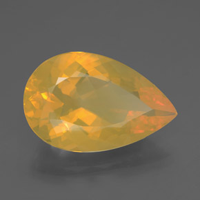 10.72캐럿 천연 옐로우 파이어 오팔, 배 모양, 22×14.2 mm, 투명한