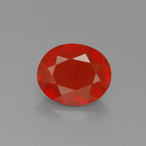 1.24캐럿 천연 붉은빛 오렌지 파이어 오팔, 타원형 컷, 8.6×7.1 mm, 투명한