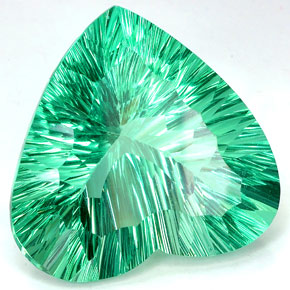 93.66캐럿 천연 일렉트릭 푸르스름한 그린 플루오라이트, 하트 모양, 32.2×30.9 mm, IF